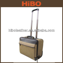 2 wheels vintage men canvas leather travel trolley luggage bag